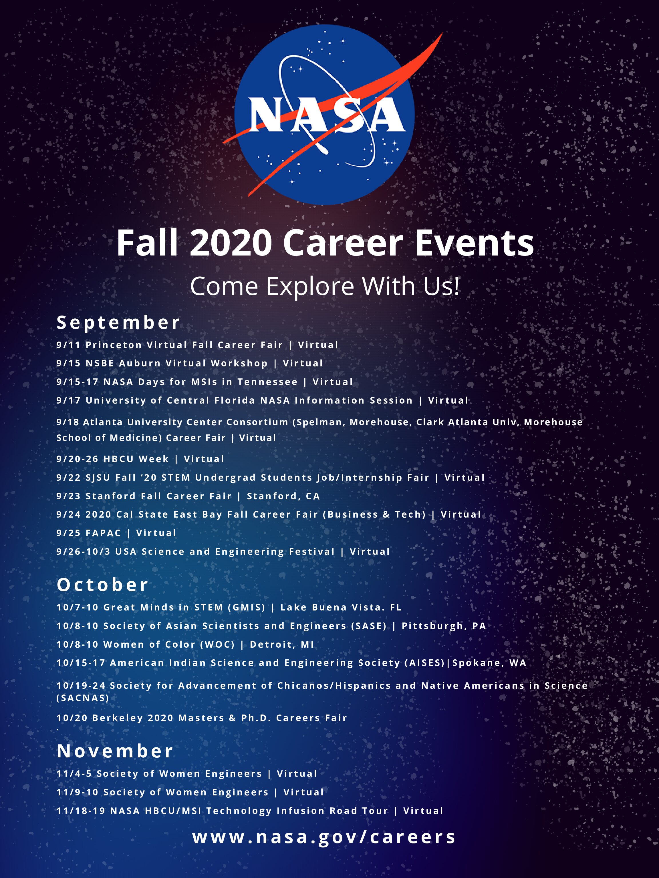 NASA Fall 2020 Career Events Nevada Nasa Programs
